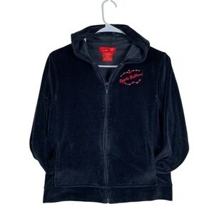 Y2K Vintage Apple Bottoms Black Velour Zip Up Jacket Juniors Large GUC #DS-1773